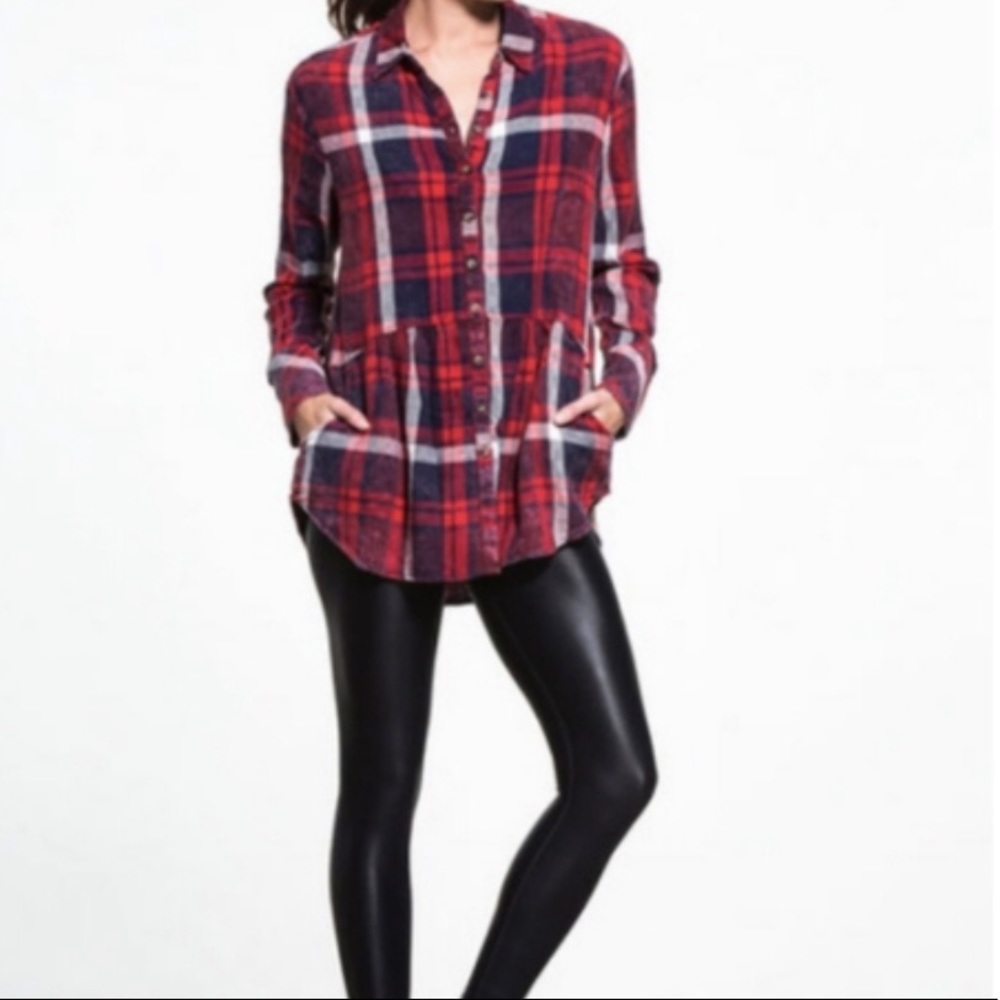 Free People Red and Blue Plaid Tunic